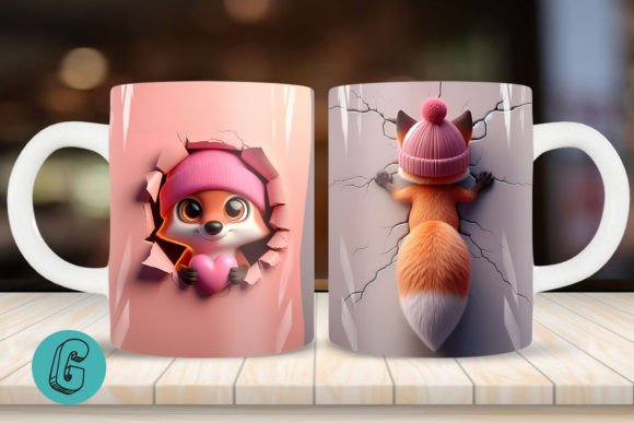 3D Fox Valentine Mug Wrap 2 Sided 08