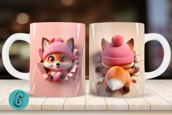 3D Fox Valentine Mug Wrap 2 Sided 10