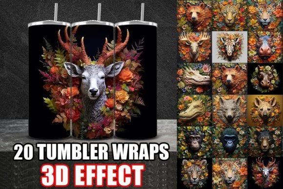 3D Green Orange Animals Tumbler Wrap Bundle