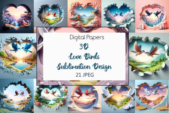 3D Love Birds Sublimation Design