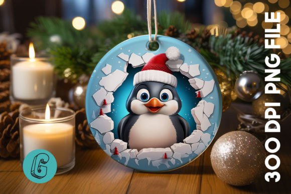 3D Penguin Break Through Ornament 12