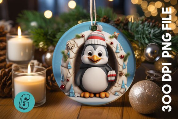 3D Penguin Break Through Ornament 14