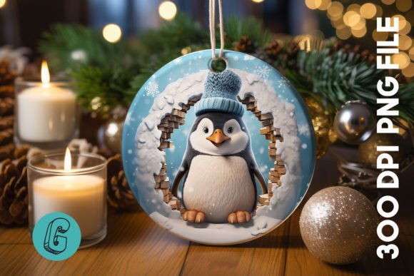 3D Penguin Break Through Ornament 17