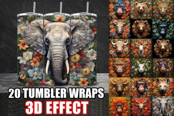 3D Tropical Wild Animals Tumbler Wrap Bundle