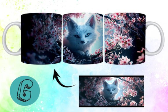 3D Valentine Fox Floral Mug Wrap 10