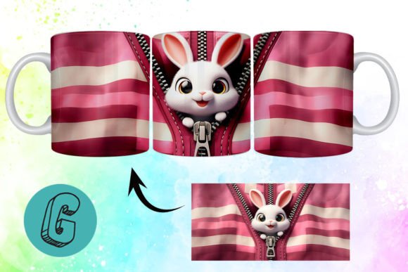 Valentine Cute Rabbit 3D Mug Wrap 05